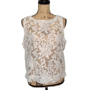 Banana Republic Sheer Lace White Tank / Sleeveless Blouse Size Medium